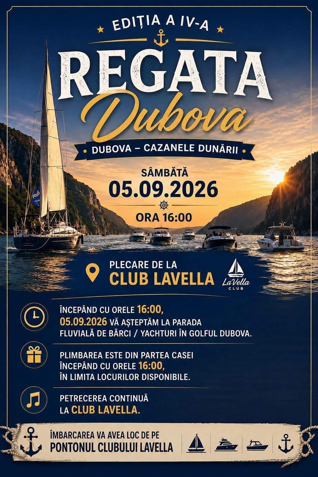 Regata Dubova revine în Cazanele Dunării. Paradă de bărci și yachturi