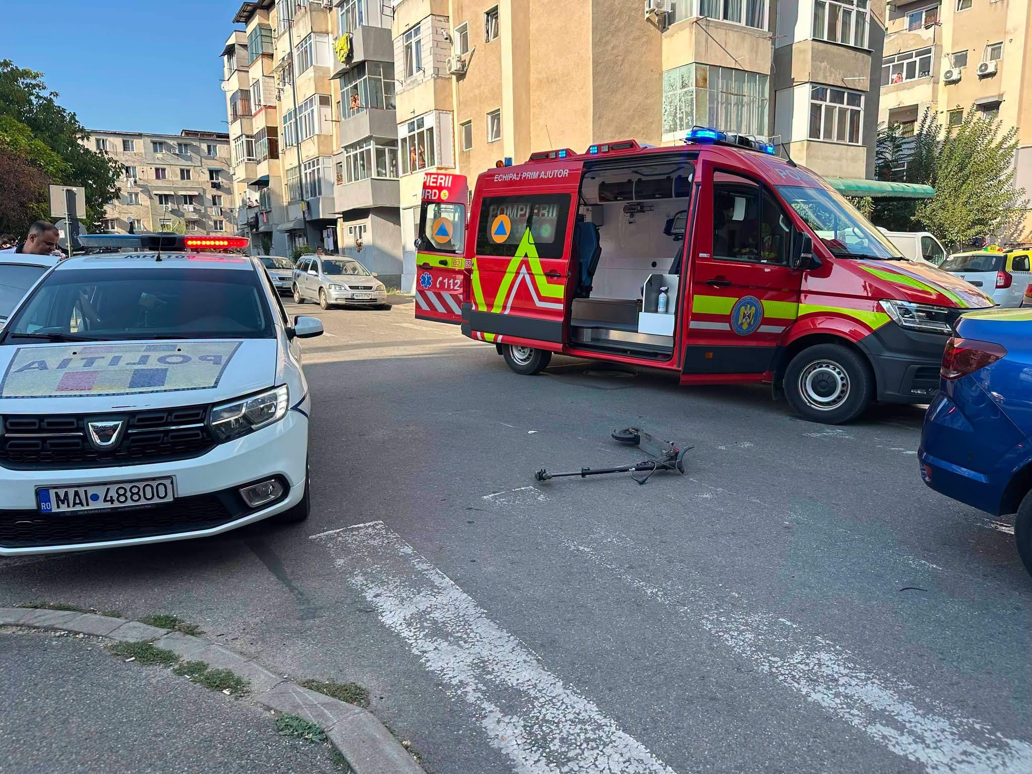 Adolescent de 14 ani, rănit într-un accident cu o trotinetă și un autoturism, la Severin